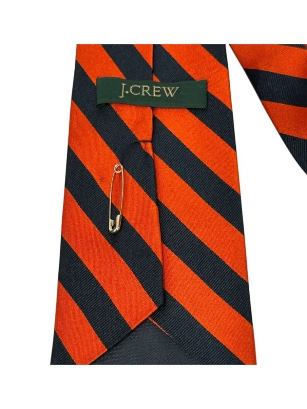 J. Crew Men's Silk Neck Tie Orange Navy Striped Preppy Ivy League Classic USA